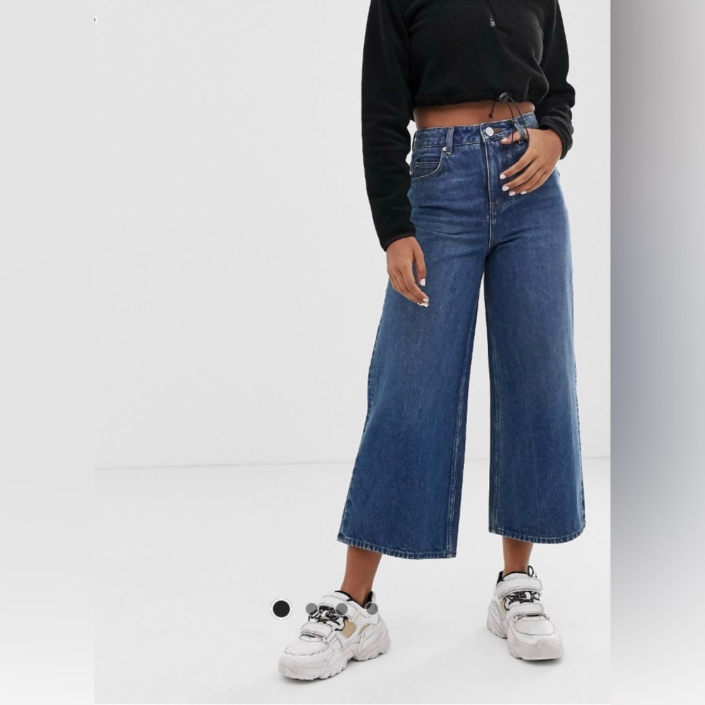 Asos design premium wide leg jeans dark stonewash blue